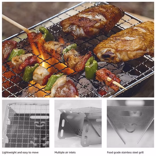 Folding Barbeque Charcoal Grill Stainless Steel Grill Pyramid Grill Fire Grill Bonfire Stove BBQ Bl18062