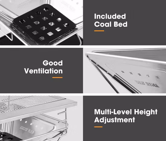 Klappbarer Grill aus Edelstahl für Camping, Picknick, Holzkohle-Holzofen, Lagerfeuerofen mit Brenntisch