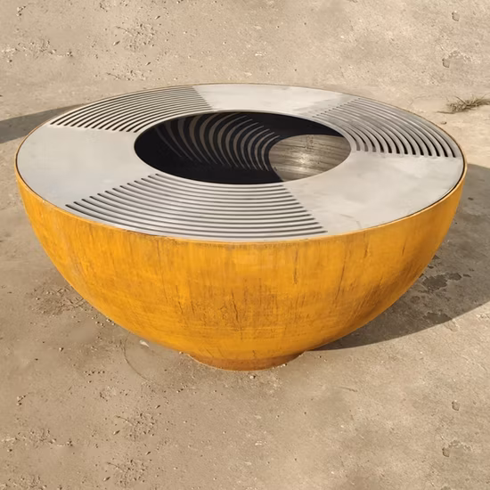 Halbkugel-BBQ-Feuerschale aus Cortenstahl mit Grillring