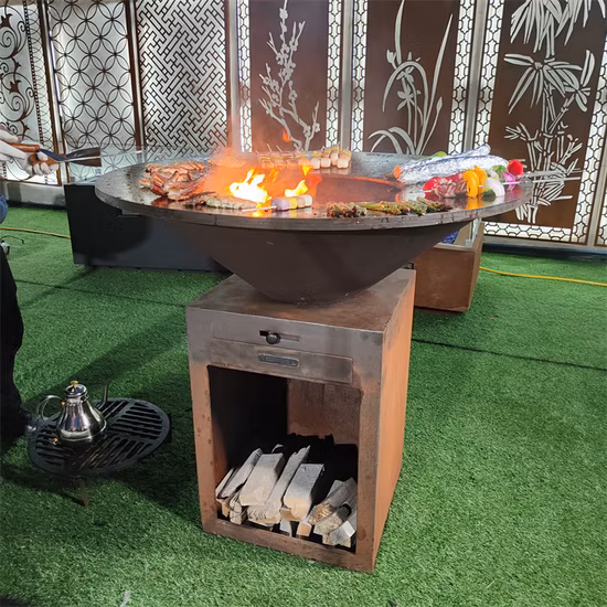 Outdoor Garden Corten Steel Fire Pit BBQ Grill Hemisphere BBQ Fire Bowl Barbecue mit Grillring