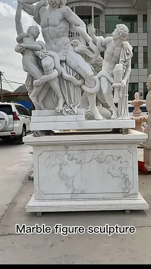 Gartenmöbel aus Stein, handgeschnitzter natürlicher Blumentopf aus massivem Marmor mit Damenstatuen